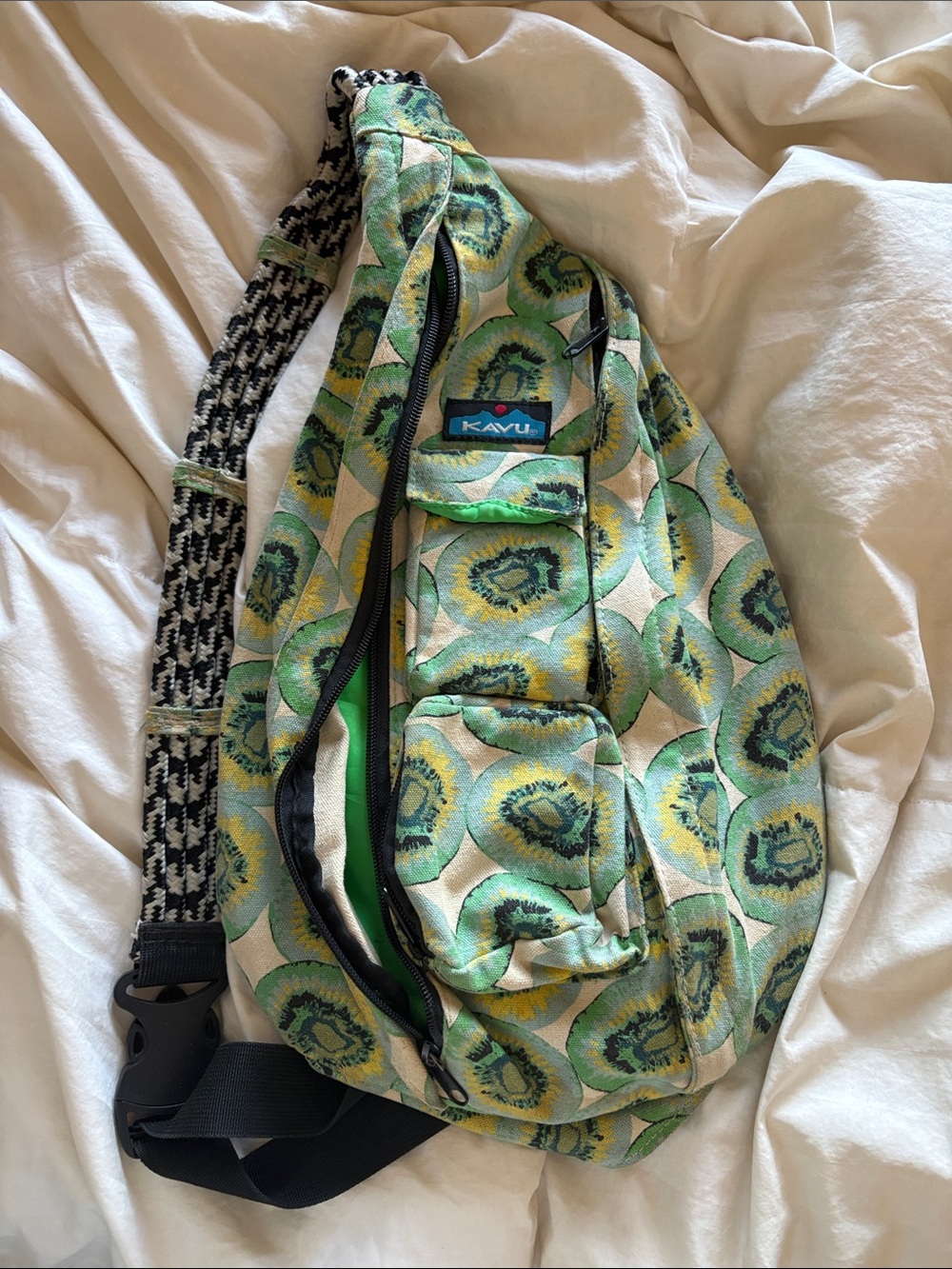 Kavu Green Kiwi Patterned Sling Pack